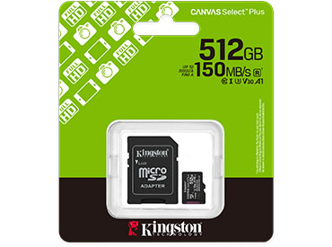 Tarjeta de memoria microSD Kingston Canvas Select Plus SDCS3 512GB con Adaptador