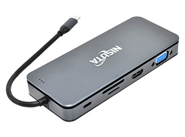 Nisuta Docking USB C 3.1 a M.2 NVME, HDMI, VGA, Red, HUB USB 3.0, TF-SD, PD 100W (NSUCD5)