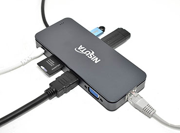 Nisuta Docking USB C 3.1 a M.2 NVME, HDMI, VGA, Red, HUB USB 3.0, TF-SD, PD 100W (NSUCD5)