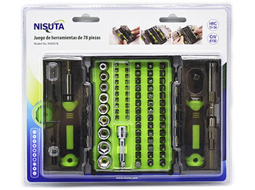 Kit de destornillador con cricket y puntas de 78 piezas Nisuta (NSKD78)