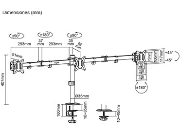 Soporte de escritorio para 3 pantallas de 17" a 27" Nisuta (NSSOTVEB3)