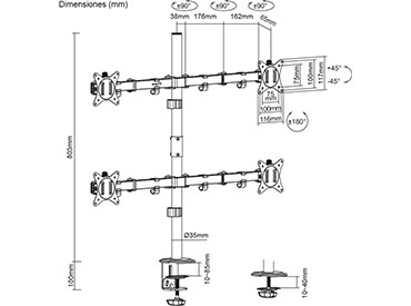 Soporte de escritorio para 4 pantallas de 17" a 32" Nisuta (NSSOTVEB4)