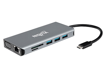 Nisuta Docking USB C 3.1 a HDMI, VGA, Red, Hub USB, Audio, PD, lector tarjetas (NSUCD3)