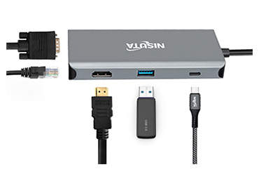 Nisuta Docking USB C 3.1 a HDMI, VGA, Red, Hub USB, Audio, PD, lector tarjetas (NSUCD3)