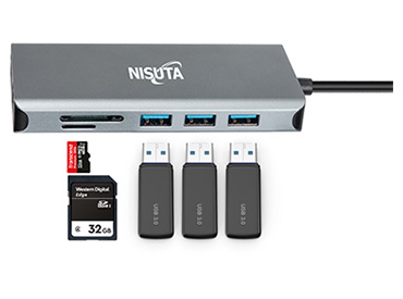 Nisuta Docking USB C 3.1 a HDMI, VGA, Red, Hub USB, Audio, PD, lector tarjetas (NSUCD3)