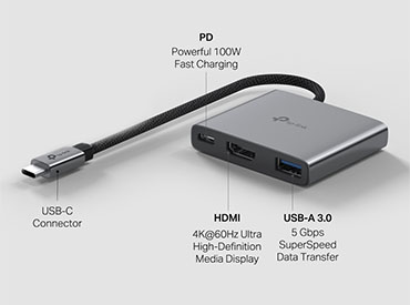 Hub USB-C 3 en 1 con Puerto HDMI y Carga Rápida de 100W TP-Link UH3020C